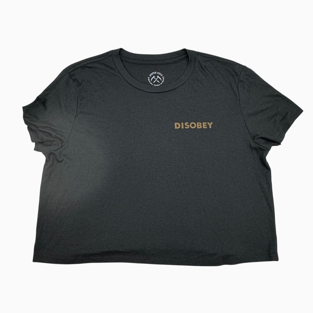 Jasper Keys Shirt Womes Medium Black Disobey Snake Graphic Cropped Streetwear